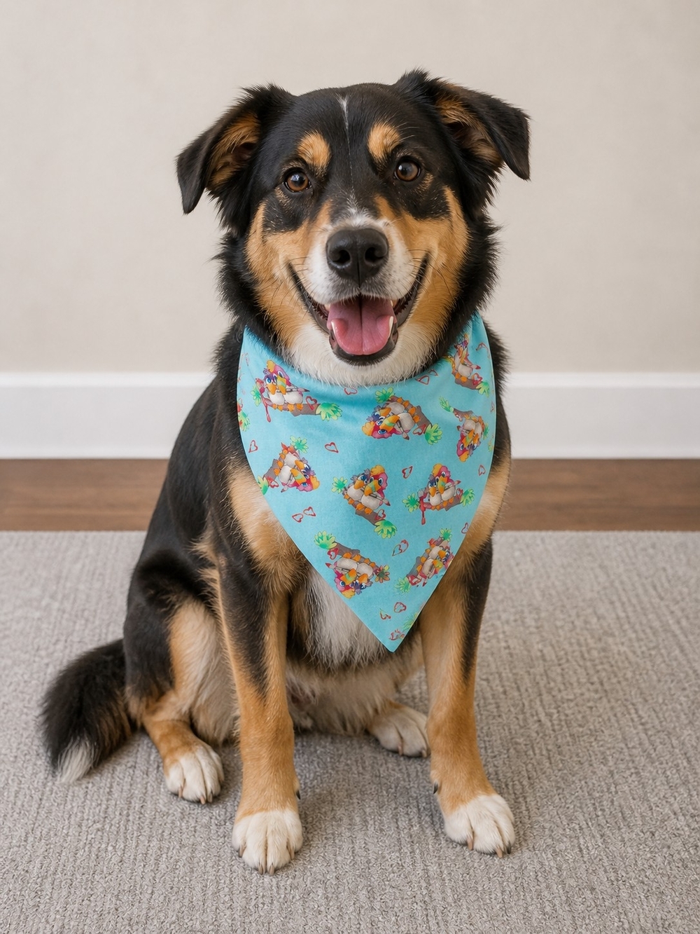 Dog Bandana Scarf - Light Blue Floral Print